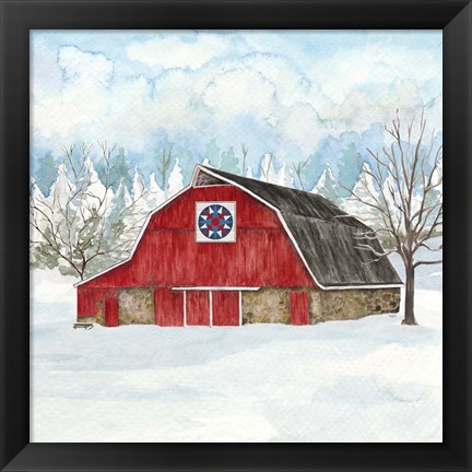 Framed Winter Barn Quilt IV Print