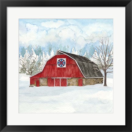 Framed Winter Barn Quilt IV Print
