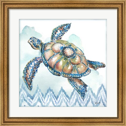 Framed Boho Shells I-Sea Turtle Print