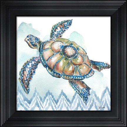 Framed Boho Shells I-Sea Turtle Print