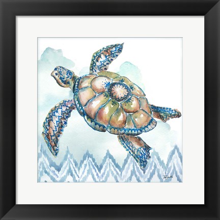 Framed Boho Shells I-Sea Turtle Print