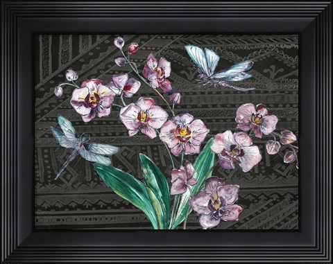 Framed Boho Orchid landscape black Print