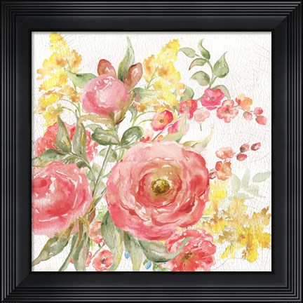 Framed Romantic Watercolor Floral Bouquet Print