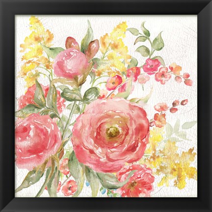 Framed Romantic Watercolor Floral Bouquet Print