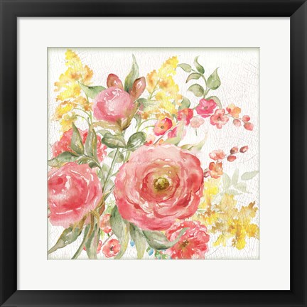 Framed Romantic Watercolor Floral Bouquet Print