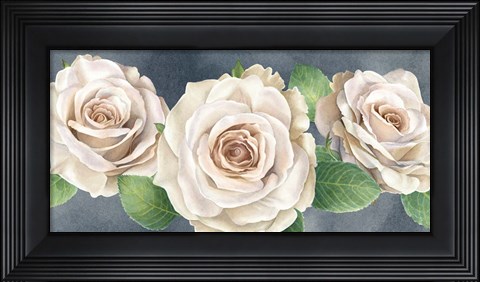 Framed Ivory Roses on Gray Landscape I Print