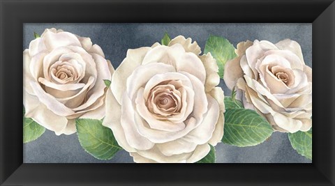 Framed Ivory Roses on Gray Landscape I Print