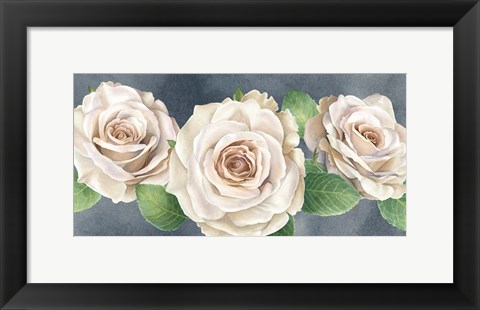 Framed Ivory Roses on Gray Landscape I Print