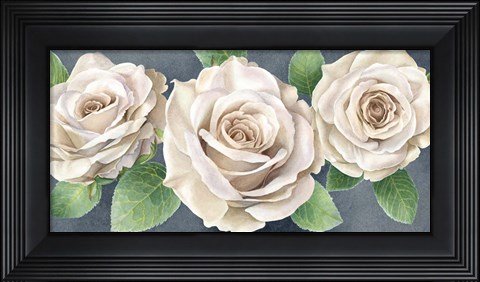 Framed Ivory Roses on Gray Landscape II Print