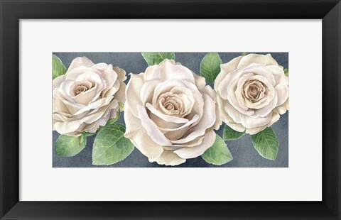 Framed Ivory Roses on Gray Landscape II Print