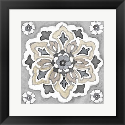 Framed Turkish Tile Neutral IV Print