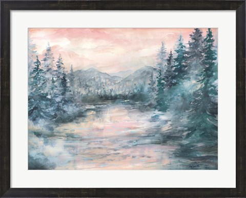 Framed Morning Mist at Pine Lake Print