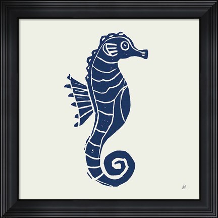 Framed Primitive Sea VI Navy Print