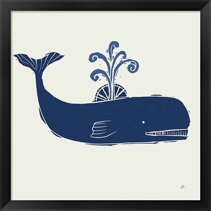 Framed Primitive Sea I Navy Print