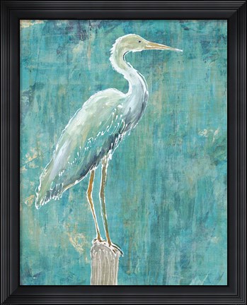 Framed Coastal Egret I Dark Print
