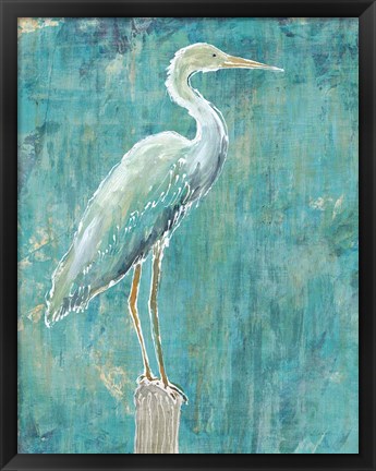 Framed Coastal Egret I Dark Print