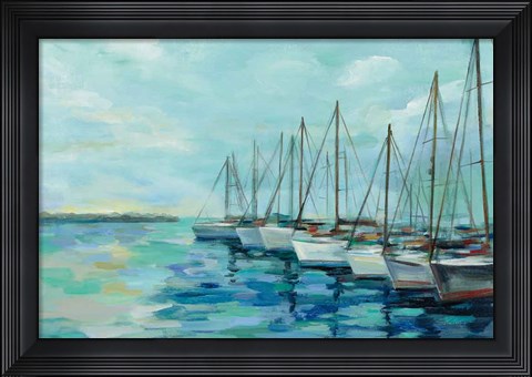 Framed Breakwater and Boats Print