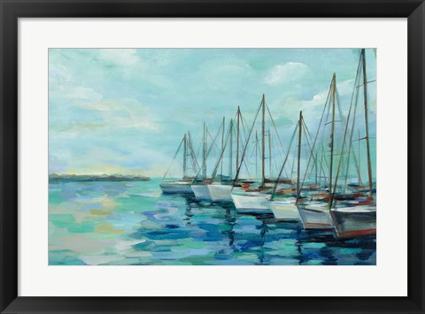 Framed Breakwater and Boats Print