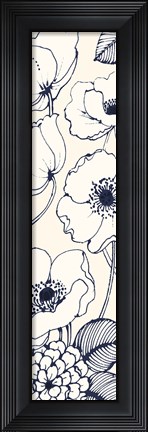 Framed Navy Pen and Ink Flowers III Crop Print