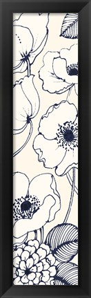 Framed Navy Pen and Ink Flowers III Crop Print