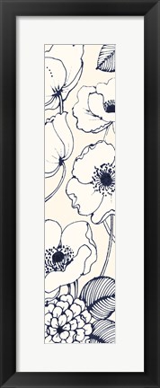 Framed Navy Pen and Ink Flowers III Crop Print