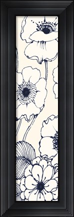 Framed Navy Pen and Ink Flowers II Crop Print