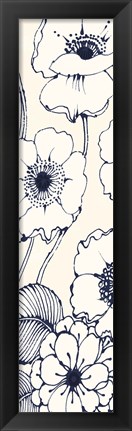 Framed Navy Pen and Ink Flowers II Crop Print