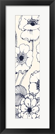 Framed Navy Pen and Ink Flowers II Crop Print