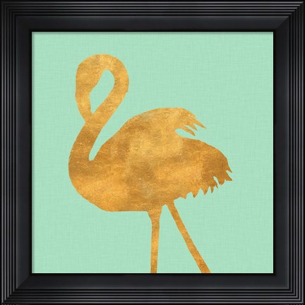 Framed Teal Gold Flamingo Print