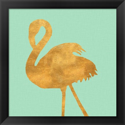 Framed Teal Gold Flamingo Print