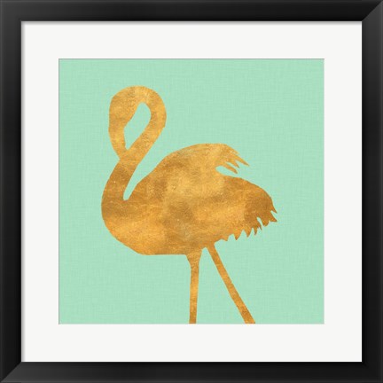 Framed Teal Gold Flamingo Print