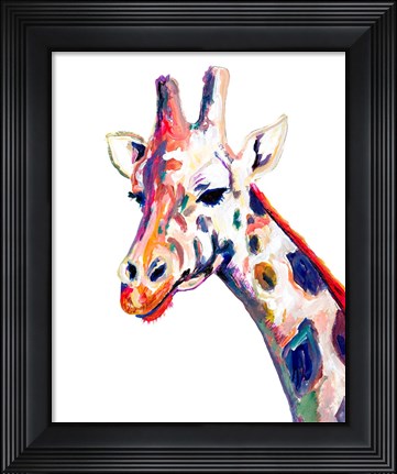 Framed Colorful Giraffe on White Print