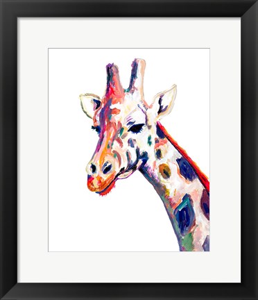 Framed Colorful Giraffe on White Print