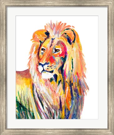 Framed Colorful Lion on White Print