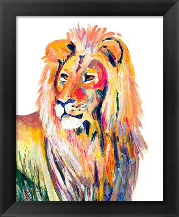 Framed Colorful Lion on White Print