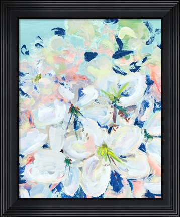 Framed White Orchids on Blue Print