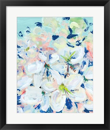 Framed White Orchids on Blue Print