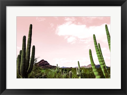 Framed Cactus Landscape Under Pink Sky Print