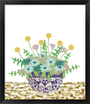 Framed Soft Blooms in Vase With Border IV Print