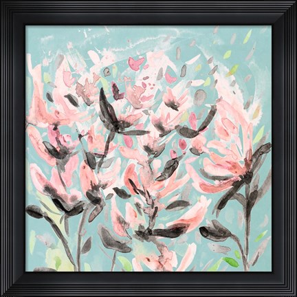 Framed Wild Flowers on Teal Print