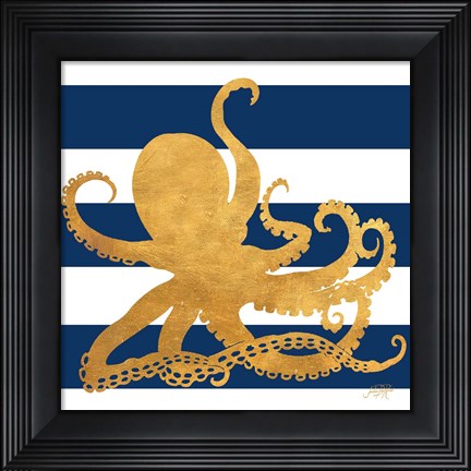 Framed Sea Creatures on Stripes IV Print