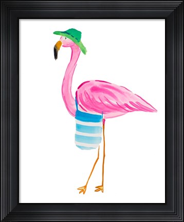 Framed Beach Flamingo I Print
