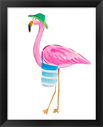 Framed Beach Flamingo I Print