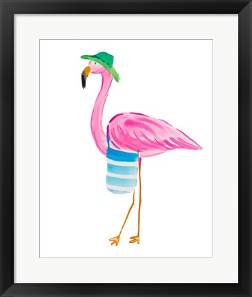 Framed Beach Flamingo I Print