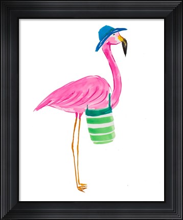 Framed Beach Flamingo II Print