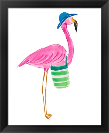 Framed Beach Flamingo II Print