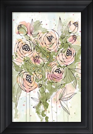 Framed Blush and Green Floral Print