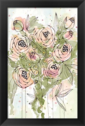 Framed Blush and Green Floral Print