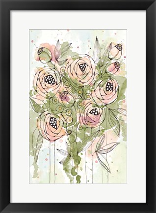 Framed Blush and Green Floral Print