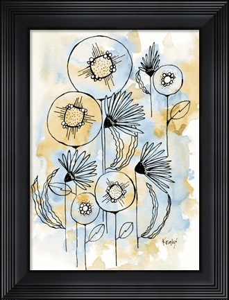 Framed Yellow and Blue Blooms I Print